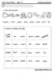 The clothes reading worksheet