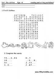 English Worksheet: The clothes reading-writing worksheet