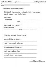 The clothes writing worksheet