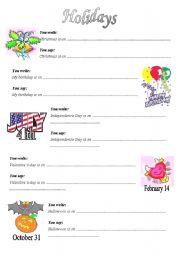 English Worksheet: Holiday dates