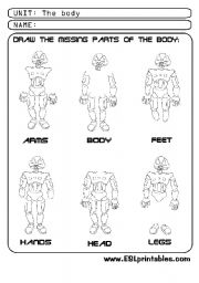 English Worksheet: The body: draw the missing parts