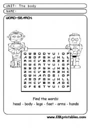 English Worksheet: The body: word-search