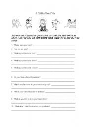 English Worksheet: A Little About Me Group Game