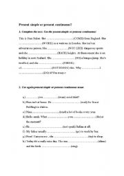 English Worksheet: present continuous vs. present simple