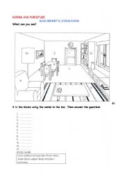 English Worksheet: rooms and furniture