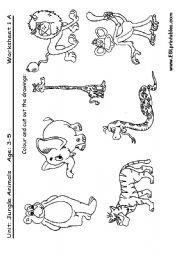 English Worksheet: Jungle animals: cut and paste