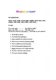 English Worksheet: wh questions in past
