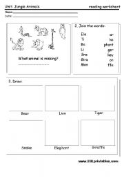 Jungle animals: reading worksheet