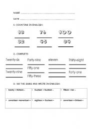 English Worksheet: numbers