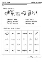 English Worksheet: The furniture: reading worksheet 2