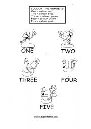 English Worksheet: Colour the numbers (1-5)