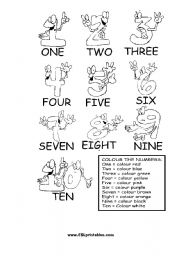 English Worksheet: Colour the numbers (1-10)