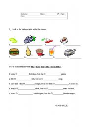 English Worksheet: Likes/Dislikes