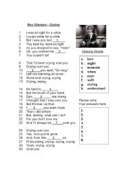 English Worksheet: Music - Roy Orbison song  - Crying