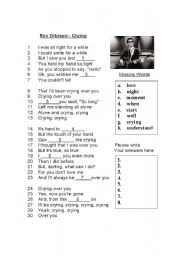 English worksheet: Music - Roy Orbison song  - Crying