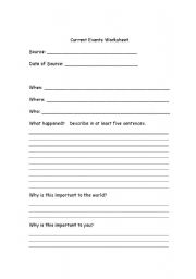 English worksheet: Current Events