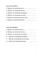 English worksheet: animals that can...