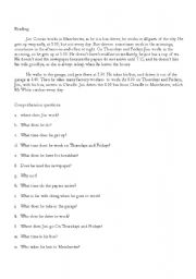 English Worksheet: reading comprehension and writing