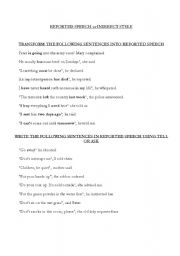 English Worksheet: reported speech