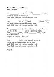 English Worksheet: What a wonderful world - Louis Armstrong (song)