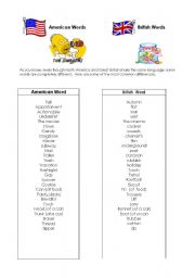 English Worksheet: British words American words