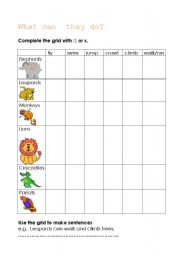 English Worksheet: What can they do?