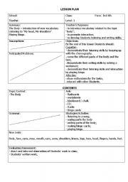 English Worksheet: The Body - lesson plan