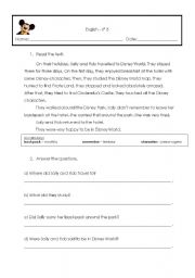 English Worksheet: Past Simple - Text  for reading comprehension