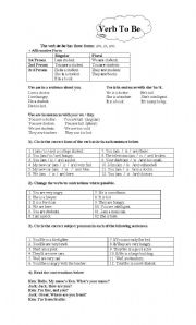 English Worksheet: Verb to be