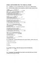 English Worksheet: SONG: Somewhere Only We Know by Keane