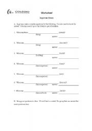 English Worksheet: importante events