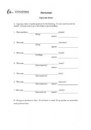 English worksheet: importante events