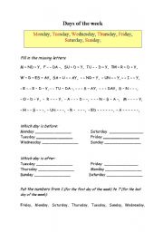 English Worksheet: Days of the week