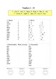 English Worksheet: Numbers 1-10