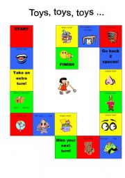 English Worksheet: Toys, face vocab and in/under board game