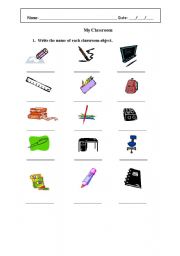 English Worksheet: Name the Classroom objects