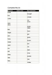 English Worksheet: Irregular verbs exercise - complete the list (elementary)
