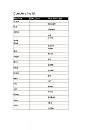 Irregular verbs exercise - complete the list (elementary)