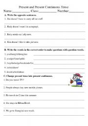 English Worksheet: Present Tense and Present Continuous Tense