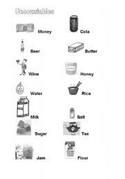 English Worksheet: Uncountables Picture List