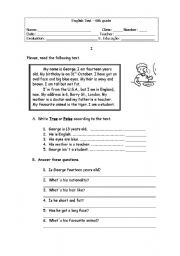 English Worksheet: Test - describing people