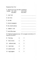 English Worksheet: Possessive Noun Test