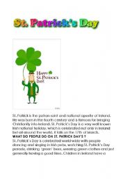 English Worksheet: ST. PATRICKS DAY HISTORY AND LEGENDES   