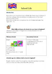 English Worksheet: school life