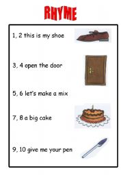 English Worksheet: Number Rhyme