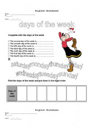 English Worksheet: days and months