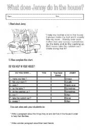 English Worksheet: WHAT DOES JENNY DO IN THE HOUSE?