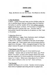 English Worksheet: Games for summer camp