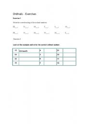 English Worksheet: Ordinal numbers