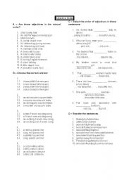 English Worksheet: The order of the adjectives